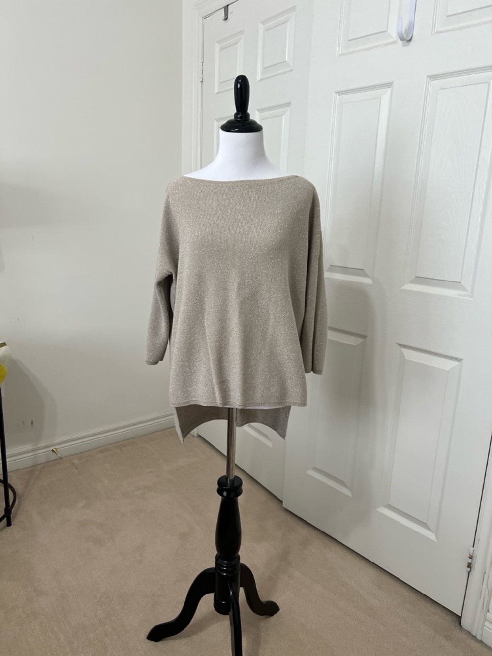 Zara Shimmery Taupe Off-the-Shoulder Sweater